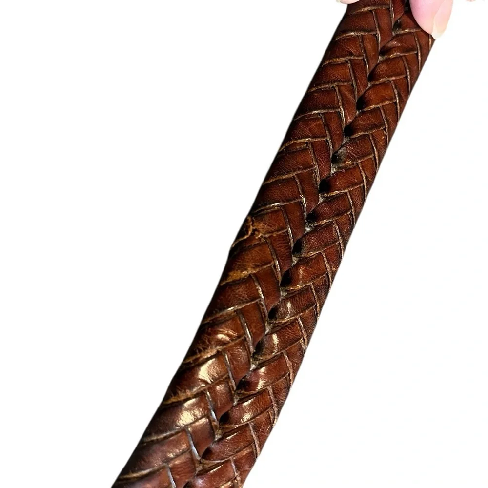 COACH‎ Men's Brown Genuine Leather Braided Belt with Gold Brass Buckle 42in 5922